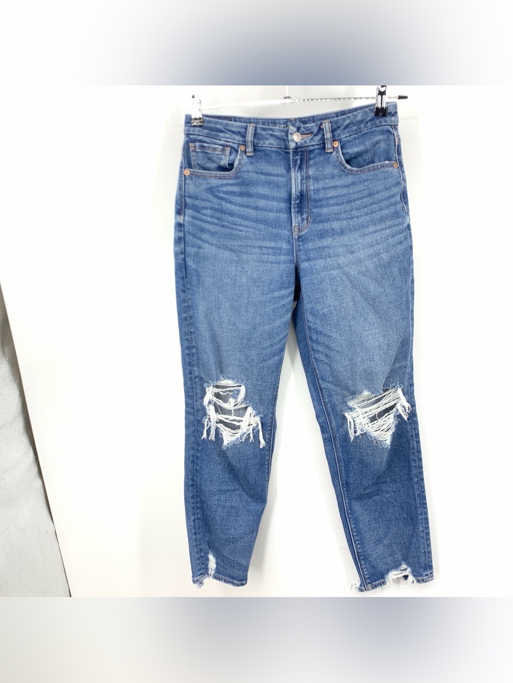 American Eagle Women Size 8 Short Jeans Curvy Mom Pants Distressed Stretch Light